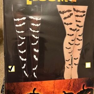 Black W/ White Bat Print Leggins One Size Fits Most Halloween tights Emo Punk